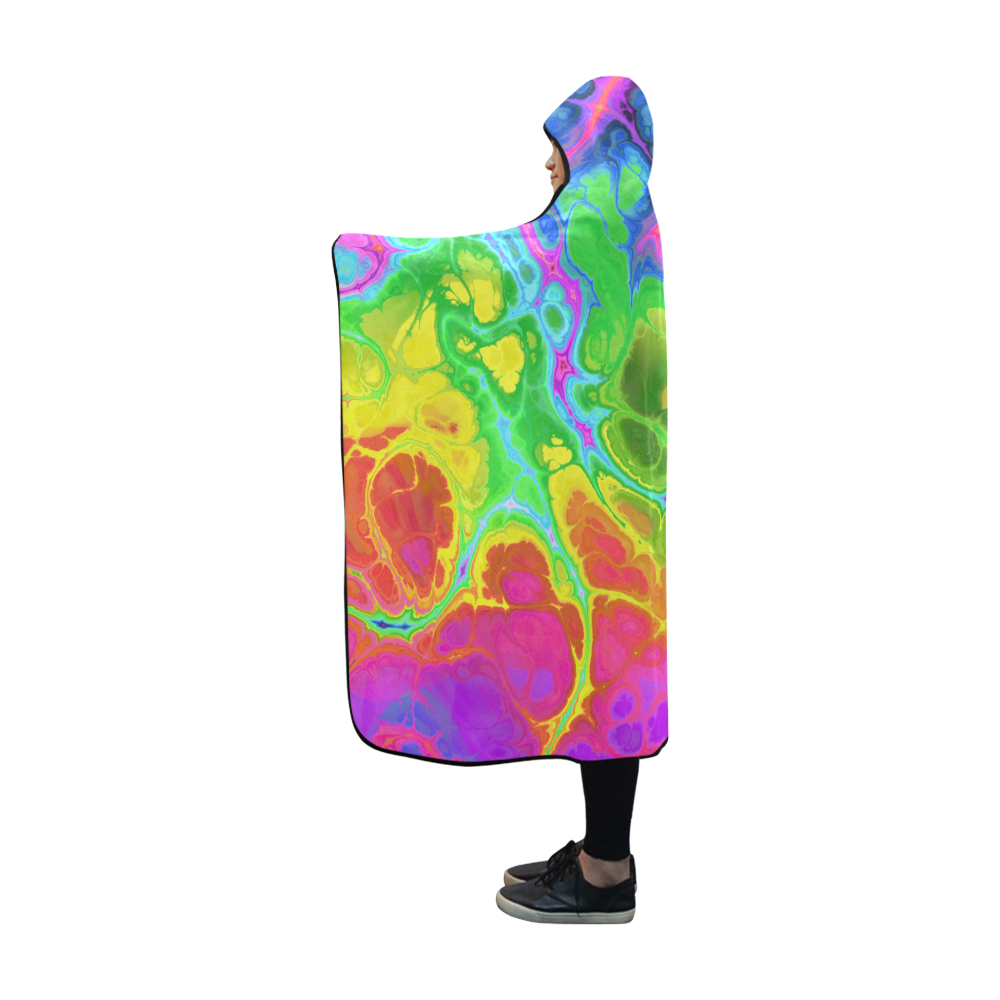 Rainbow Marble Fractal Hooded Blanket 60''x50''