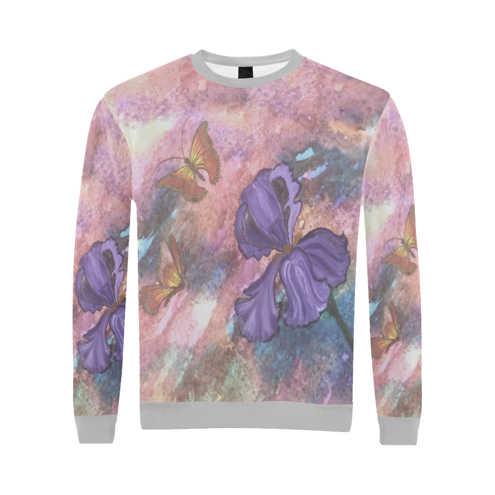Pastel Monarchs Gray Trim Oversized Sweatshirt All Over Print Crewneck Sweatshirt for Men/Large (Model H18)