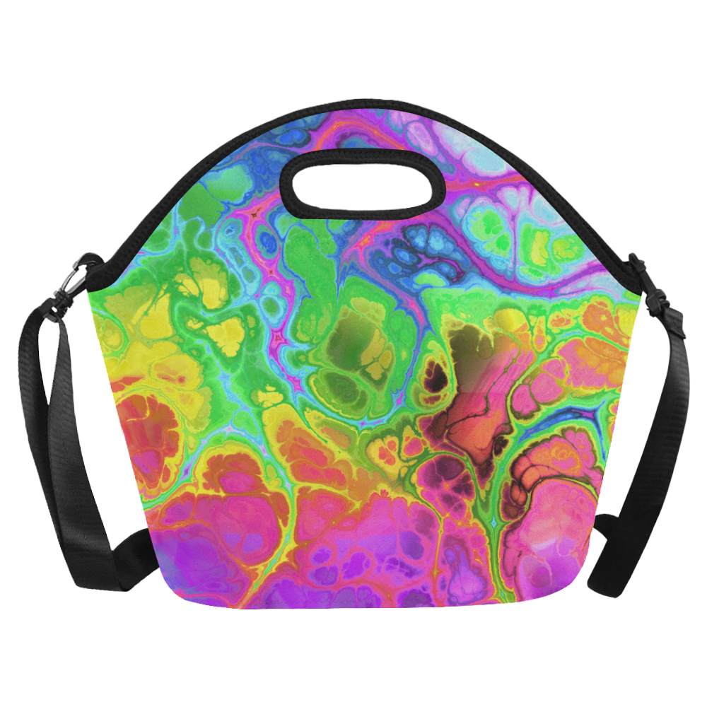 Rainbow Marble Fractal Neoprene Lunch Bag/Large (Model 1669)