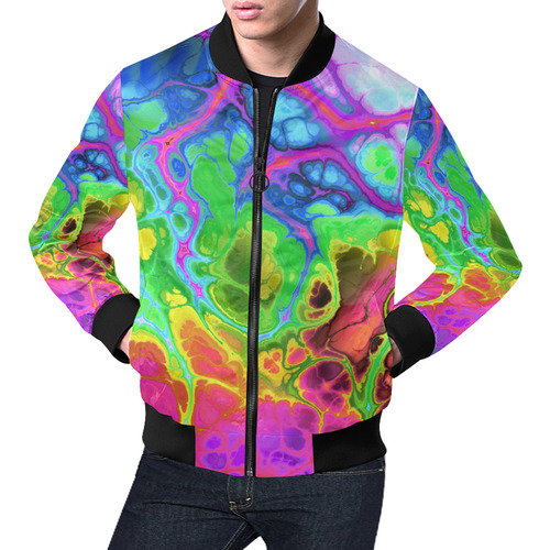Rainbow Marble Fractal All Over Print Bomber Jacket for Men (Model H19)