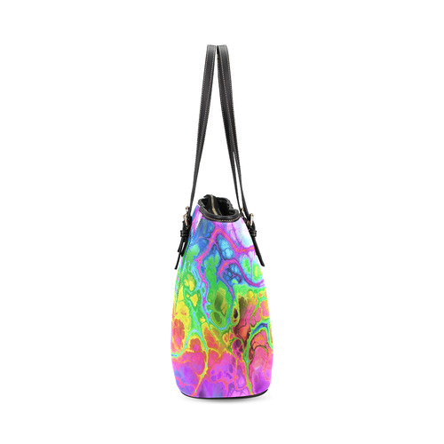Rainbow Marble Fractal Leather Tote Bag/Large (Model 1640)