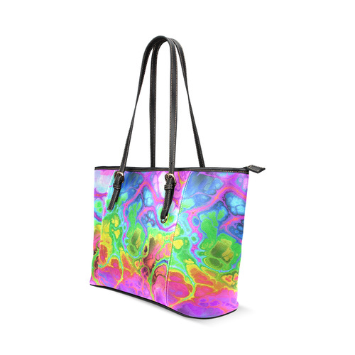 Rainbow Marble Fractal Leather Tote Bag/Small (Model 1640)