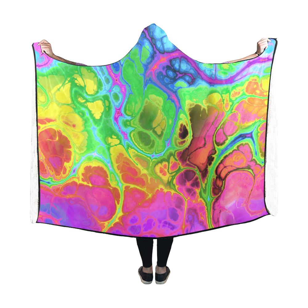 Rainbow Marble Fractal Hooded Blanket 60''x50''