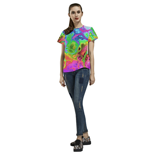 Rainbow Marble Fractal All Over Print T-Shirt for Women (USA Size) (Model T40)