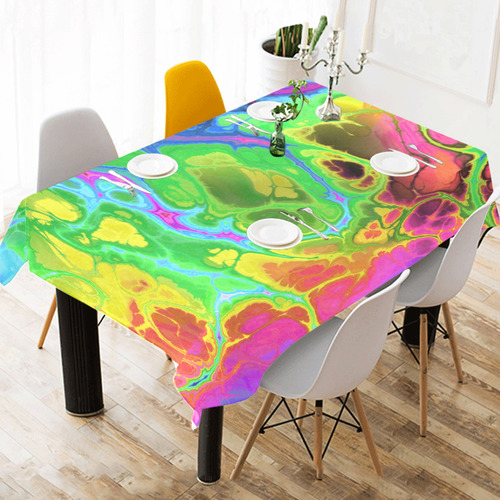 Rainbow Marble Fractal Cotton Linen Tablecloth 52"x 70"
