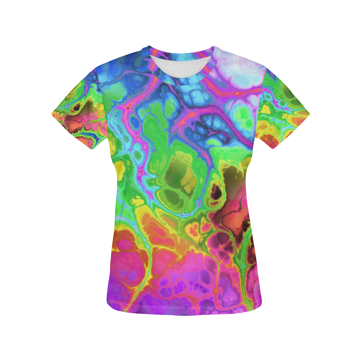 Rainbow Marble Fractal All Over Print T-Shirt for Women (USA Size) (Model T40)