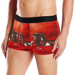 Wild horse on red background Men's All Over Print Boxer Briefs (Model L10)