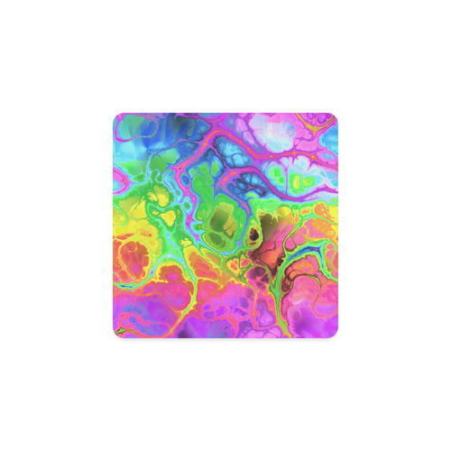 Rainbow Marble Fractal Square Coaster