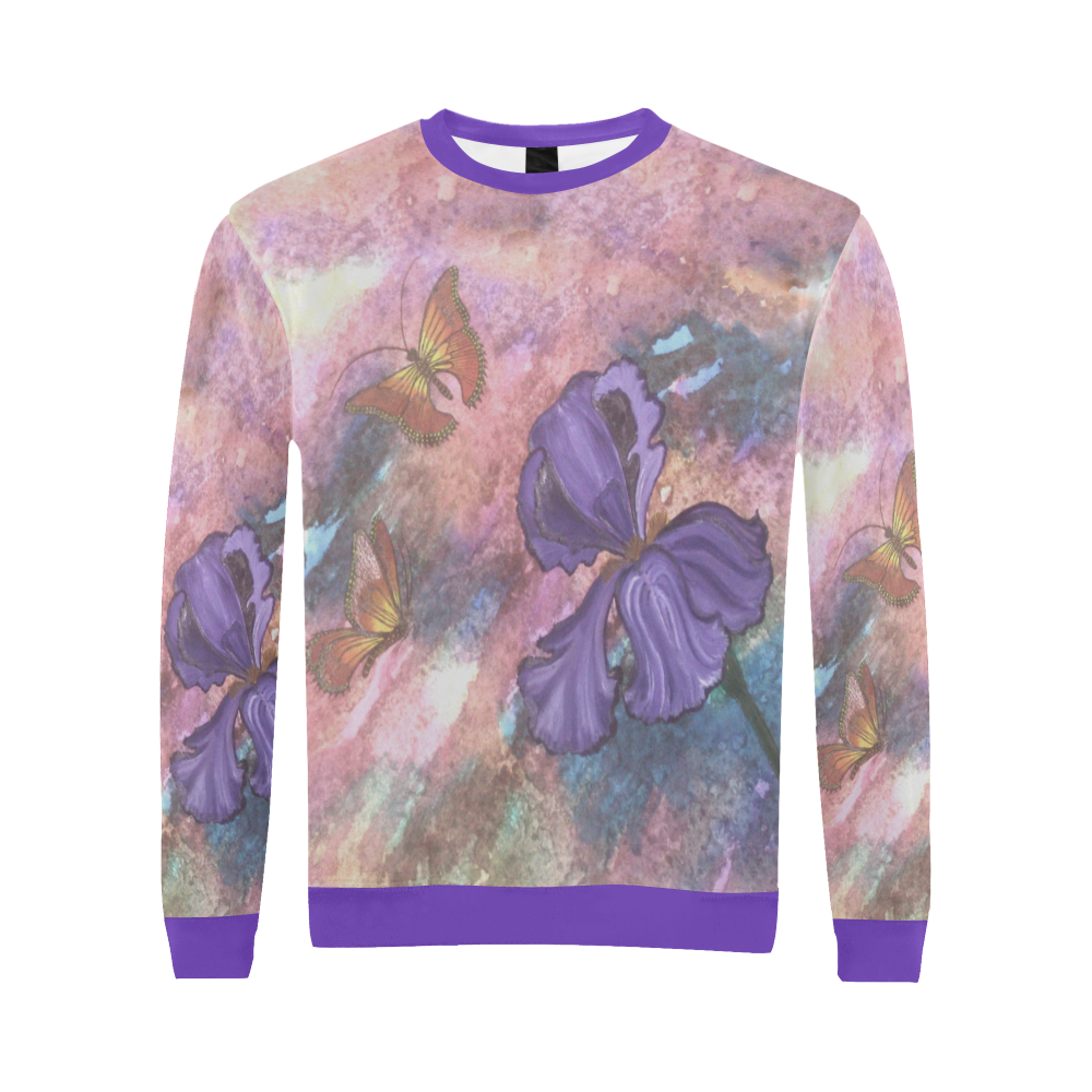 Pastel Monarchs Purple Trim Oversized Sweatshirt All Over Print Crewneck Sweatshirt for Men/Large (Model H18)