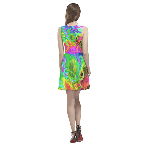 Rainbow Marble Fractal Thea Sleeveless Skater Dress(Model D19)