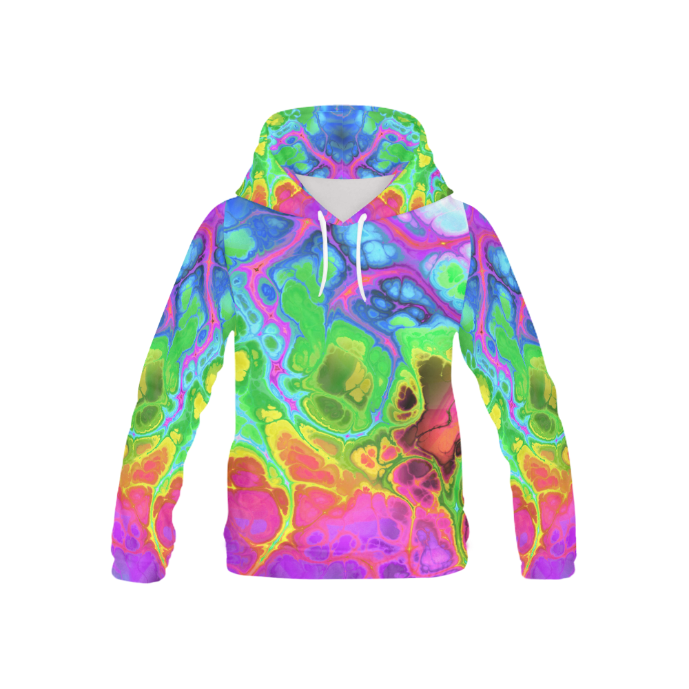 Rainbow Marble Fractal All Over Print Hoodie for Kid (USA Size) (Model H13)