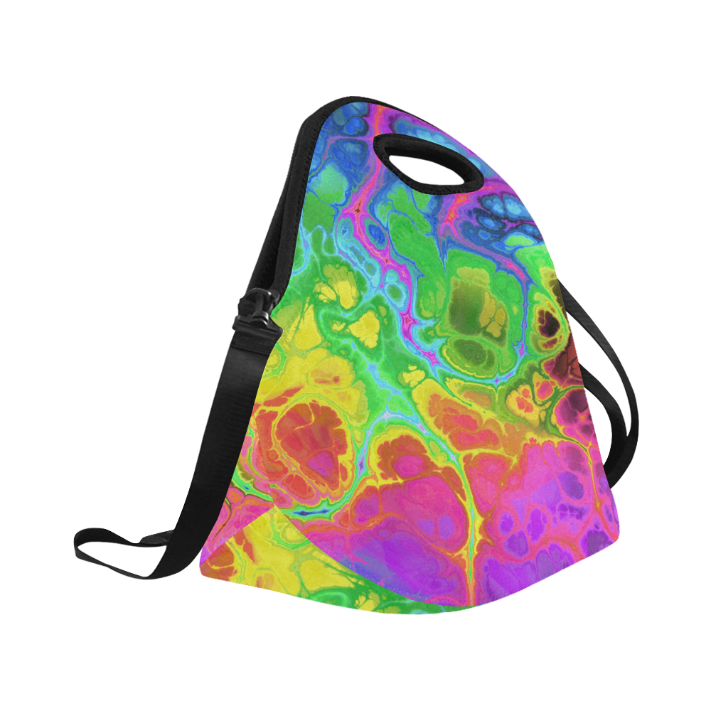 Rainbow Marble Fractal Neoprene Lunch Bag/Large (Model 1669)