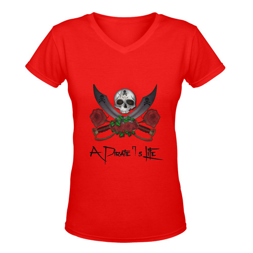 Skull Sword and the Rose-2 Women's Deep V-neck T-shirt (Model T19)