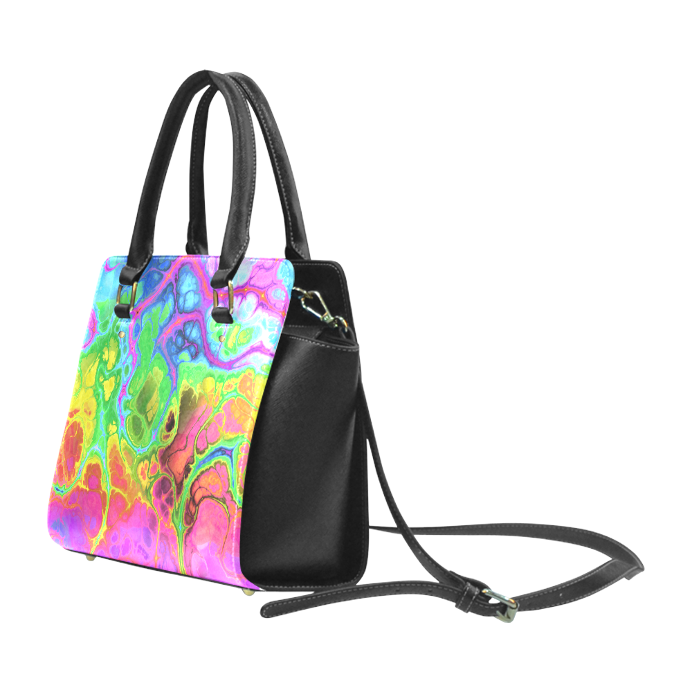 Rainbow Marble Fractal Classic Shoulder Handbag (Model 1653)