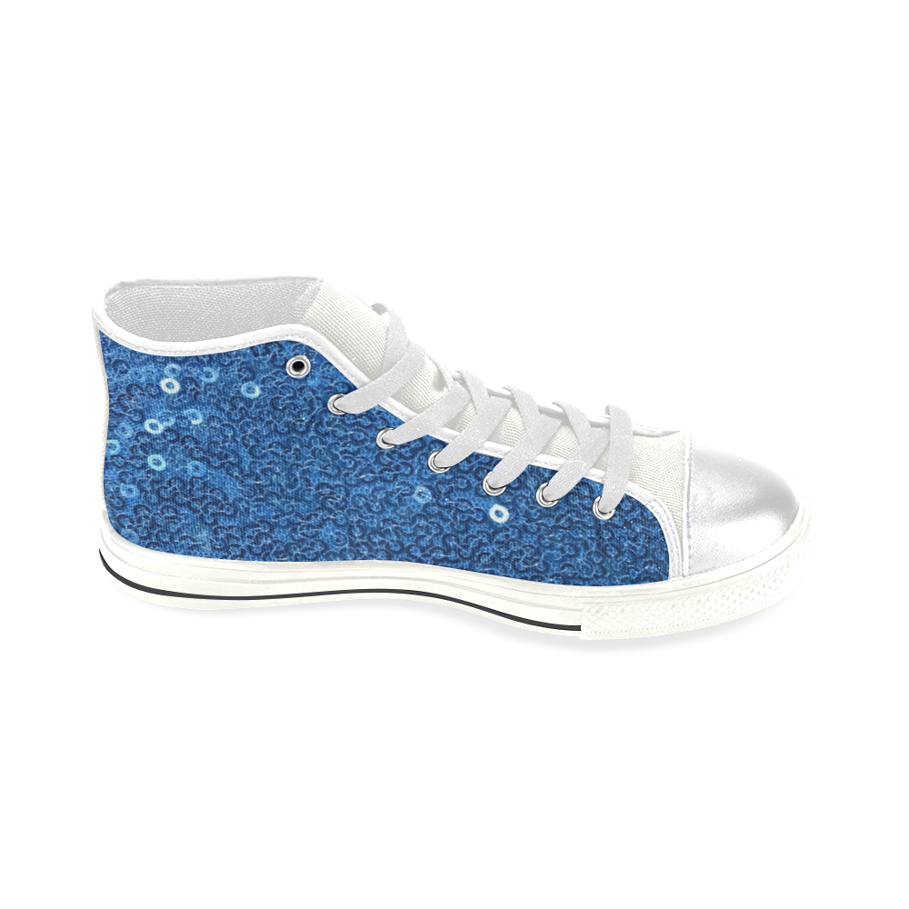 Kids Hi Tops High Top Shoes Faux Blue Glitter by Tell3People High Top Canvas Shoes for Kid (Model 017)