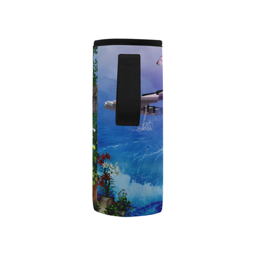 Music, piano on the beach Neoprene Water Bottle Pouch/Small