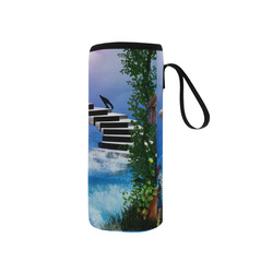 Music, piano on the beach Neoprene Water Bottle Pouch/Small