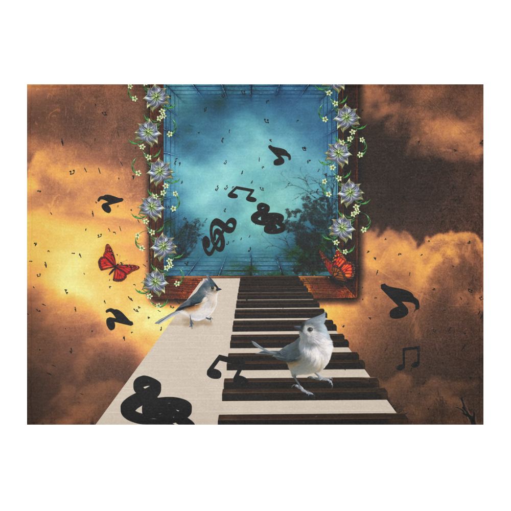Music, birds on a piano Cotton Linen Tablecloth 52"x 70"