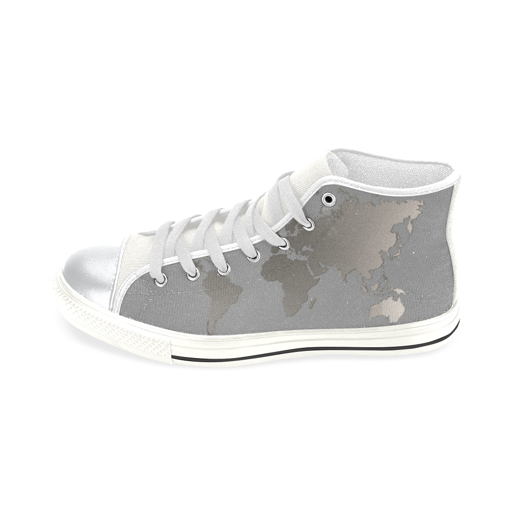 Kids Hi Tops High Top Shoes White World Map Gray High Top Canvas Shoes for Kid (Model 017)