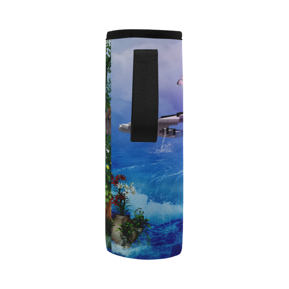 Music, piano on the beach Neoprene Water Bottle Pouch/Large