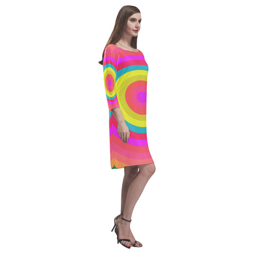 Pink Retro Radial Pattern Rhea Loose Round Neck Dress(Model D22)