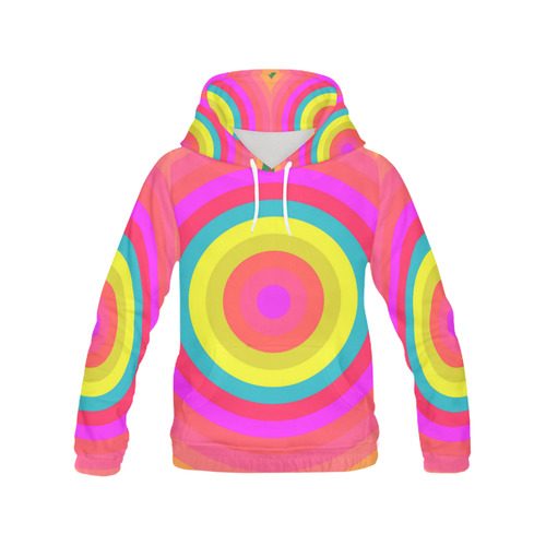 Pink Retro Radial Pattern All Over Print Hoodie for Women (USA Size) (Model H13)