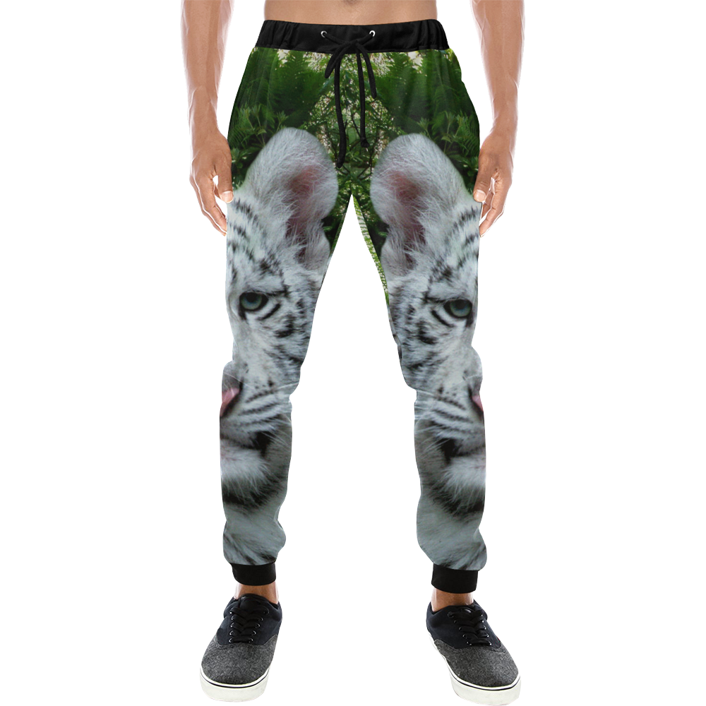 White Tiger Men's All Over Print Sweatpants (Model L11)