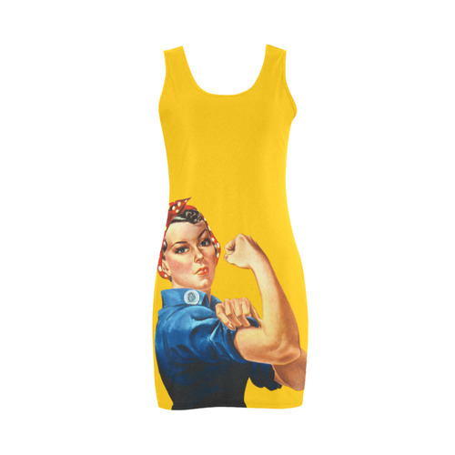 Womens Bodycon Sleeveless Dress Yellow Blue Girl Power by Tell3People Medea Vest Dress (Model D06)