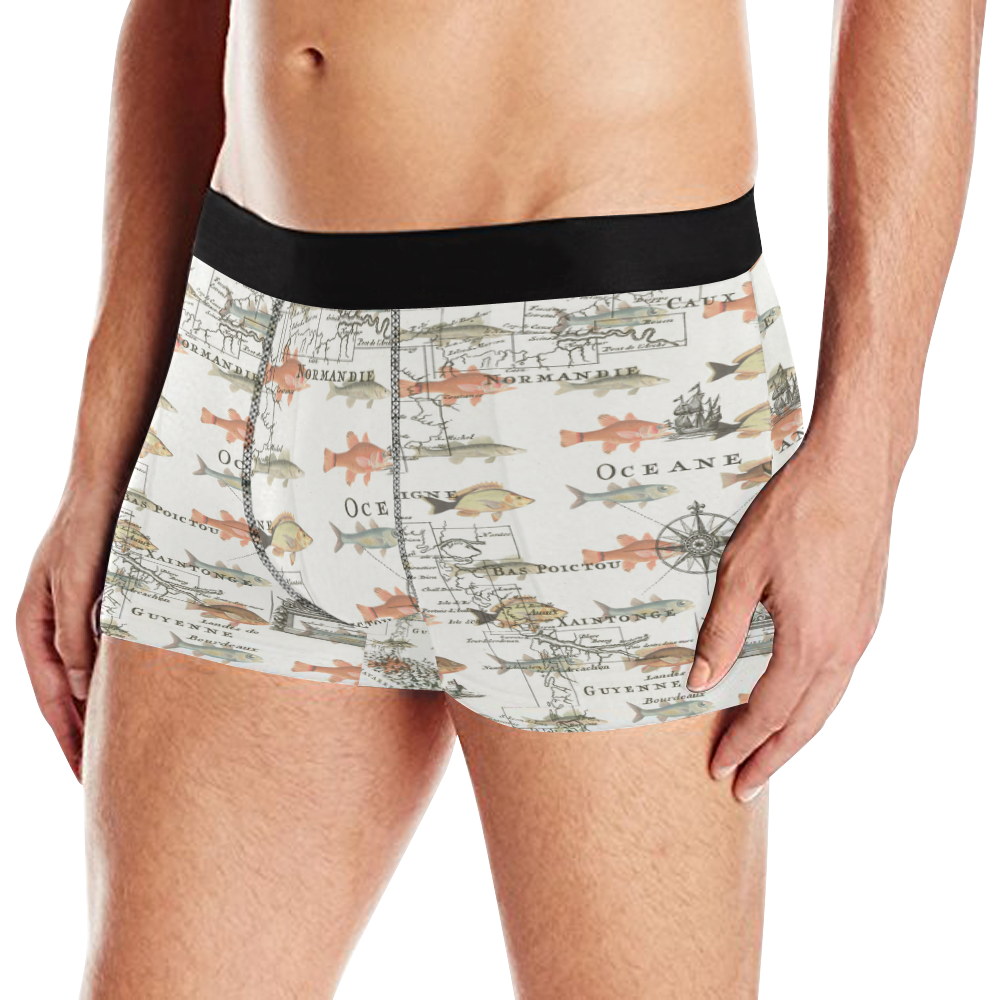 FISH AND A NAUTICAL MAP Men's All Over Print Boxer Briefs (Model L10)