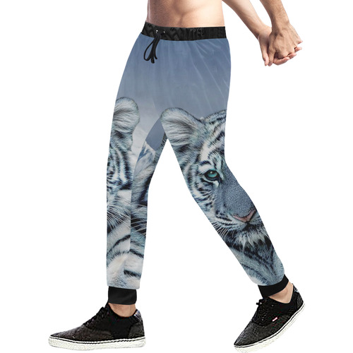 Blue White Tiger Men's All Over Print Sweatpants (Model L11)