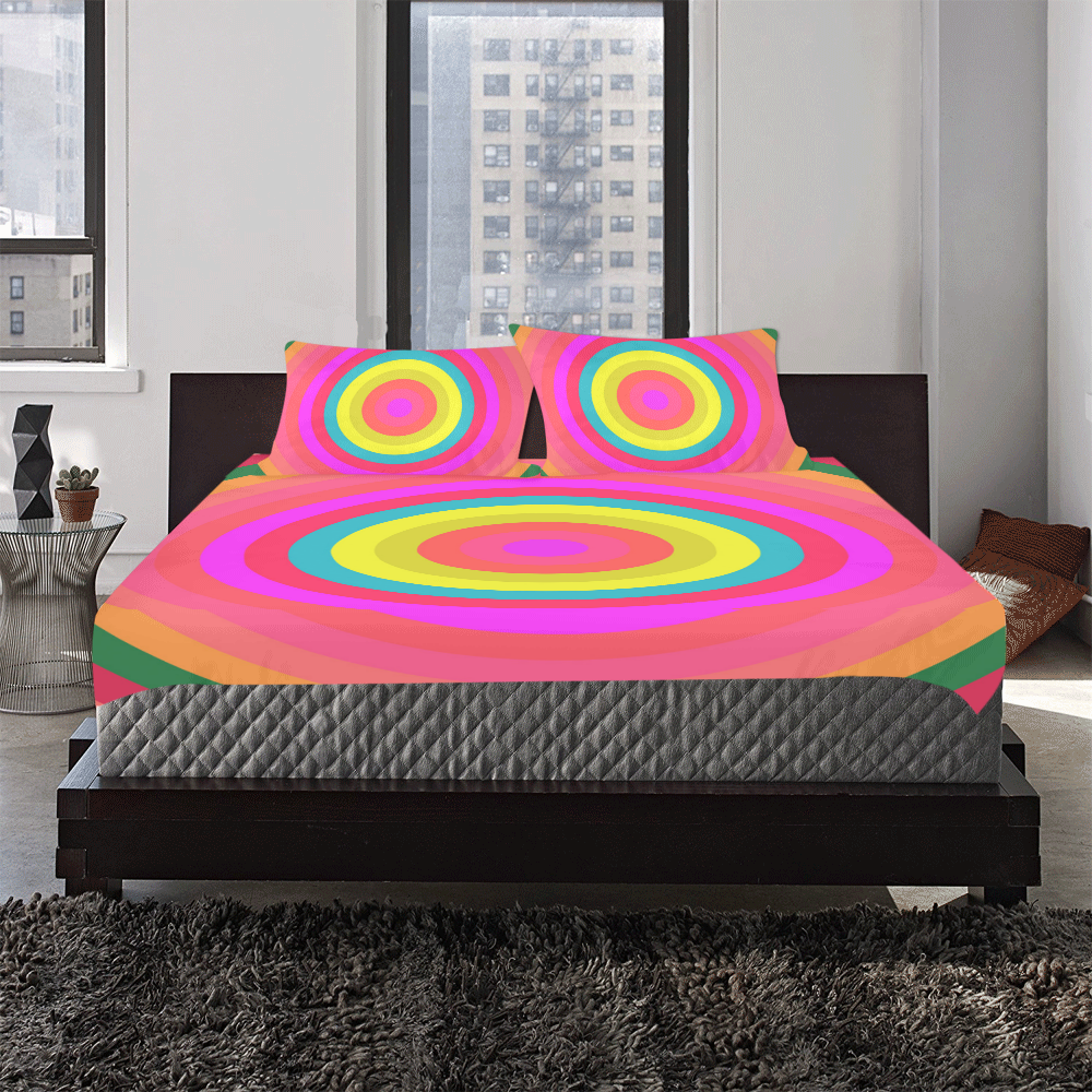 Pink Retro Radial Pattern 3-Piece Bedding Set