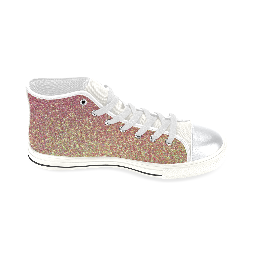 Kids Hi Tops High Top Shoes White Pink Gold Faux Glitter High Top Canvas Shoes for Kid (Model 017)