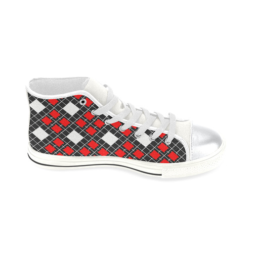 Kids Hi Tops High Top Shoes White Black Red Check High Top Canvas Shoes for Kid (Model 017)