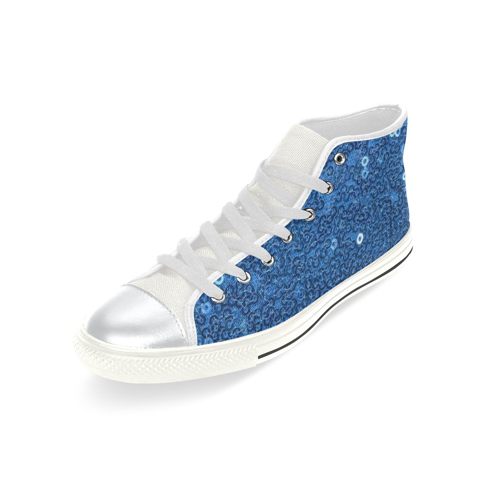 Kids Hi Tops High Top Shoes Faux Blue Glitter by Tell3People High Top Canvas Shoes for Kid (Model 017)
