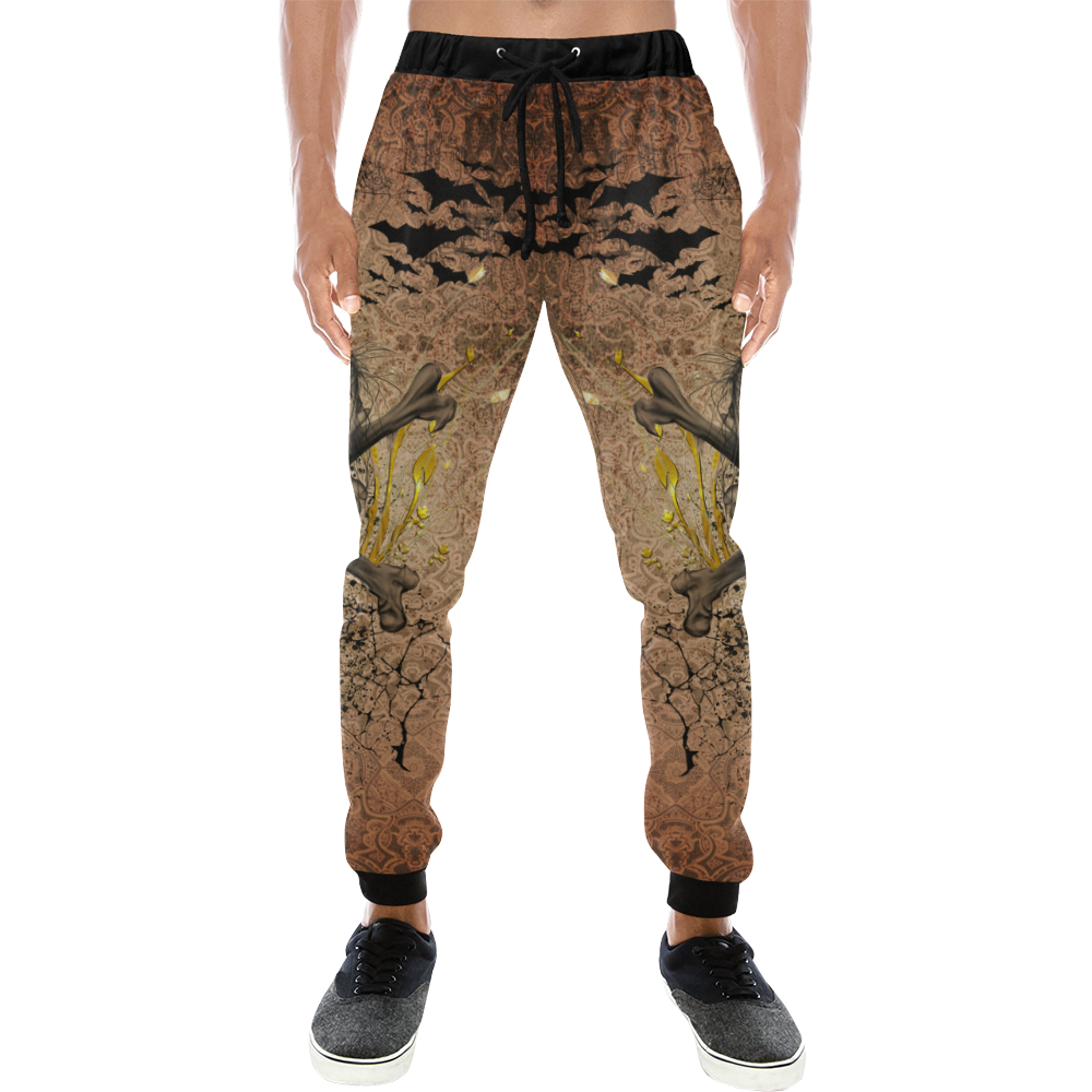 The scary skull with crow Men's All Over Print Sweatpants (Model L11)