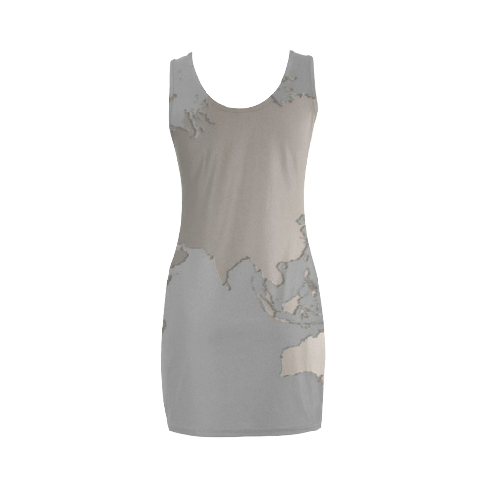 Womens Bodycon Sleeveless Dress World Travel Map Gray Medea Vest Dress (Model D06)