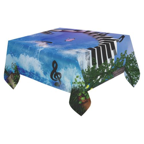 Music, piano on the beach Cotton Linen Tablecloth 52"x 70"