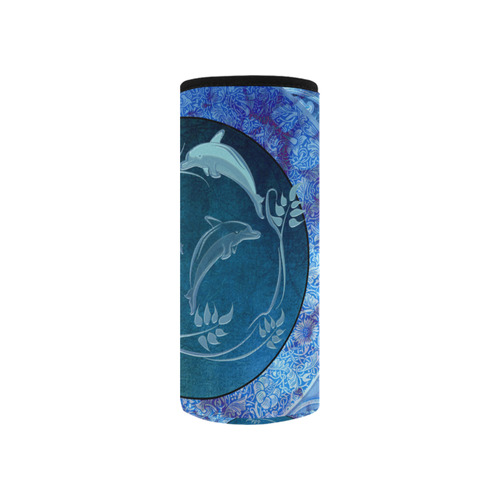 Dolphin with floral elelements Neoprene Water Bottle Pouch/Small