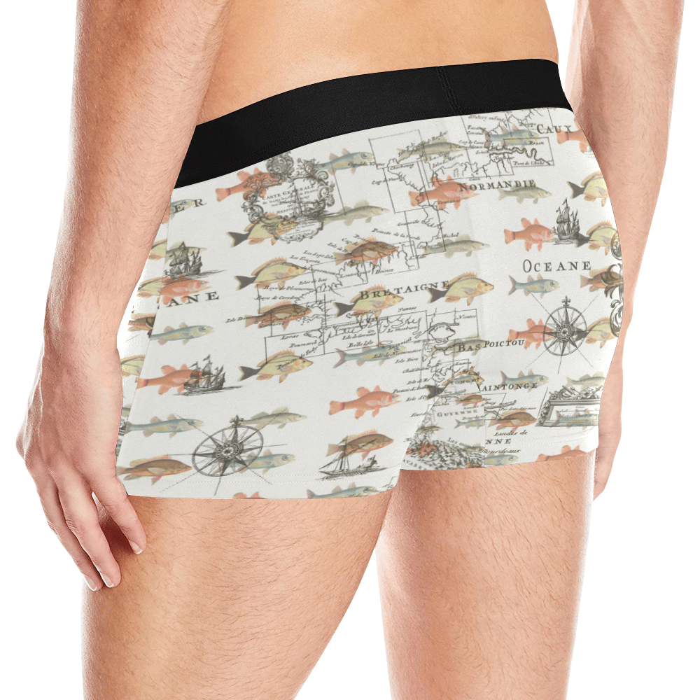FISH AND A NAUTICAL MAP Men's All Over Print Boxer Briefs (Model L10)