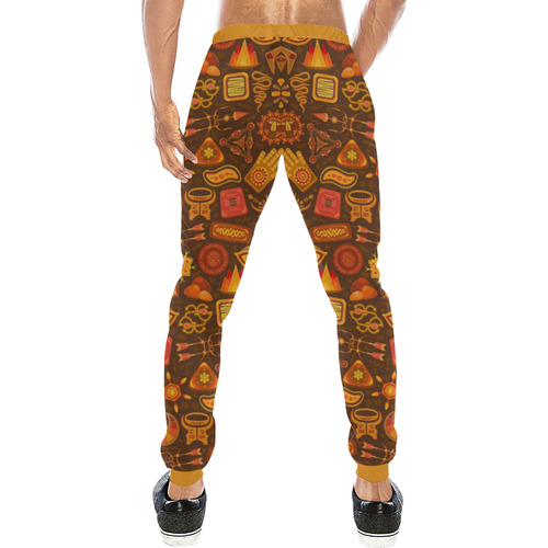Ethno Pattern Orange 2 Men's All Over Print Sweatpants (Model L11)