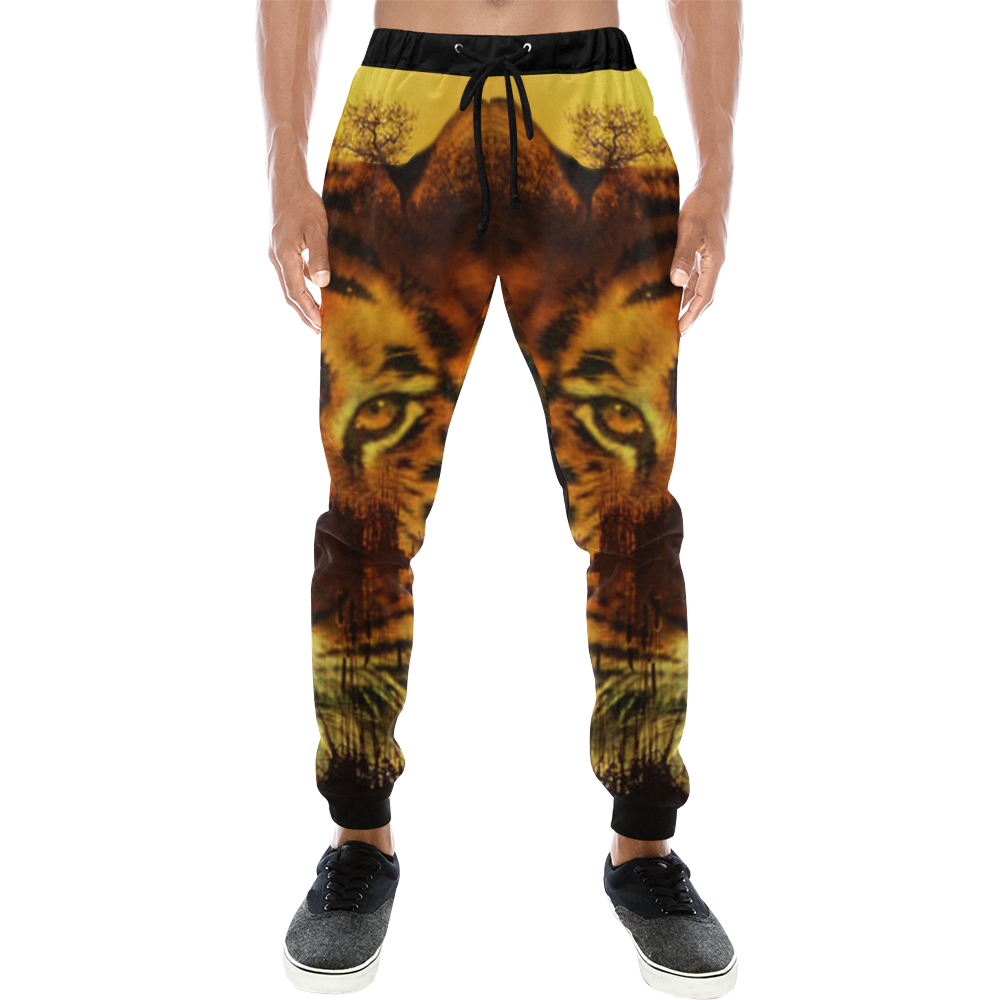Tiger Face Men's All Over Print Sweatpants (Model L11)