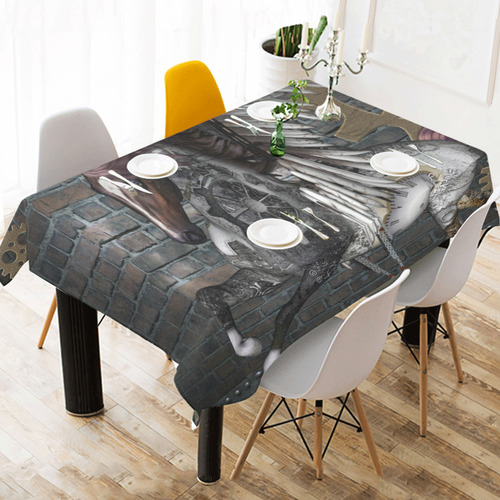 Steampunk, awesome steampunk horse with wings Cotton Linen Tablecloth 52"x 70"