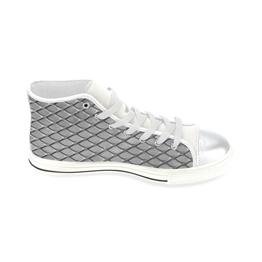Kids Hi Tops High Top Shoes White Gray Grid High Top Canvas Shoes for Kid (Model 017)