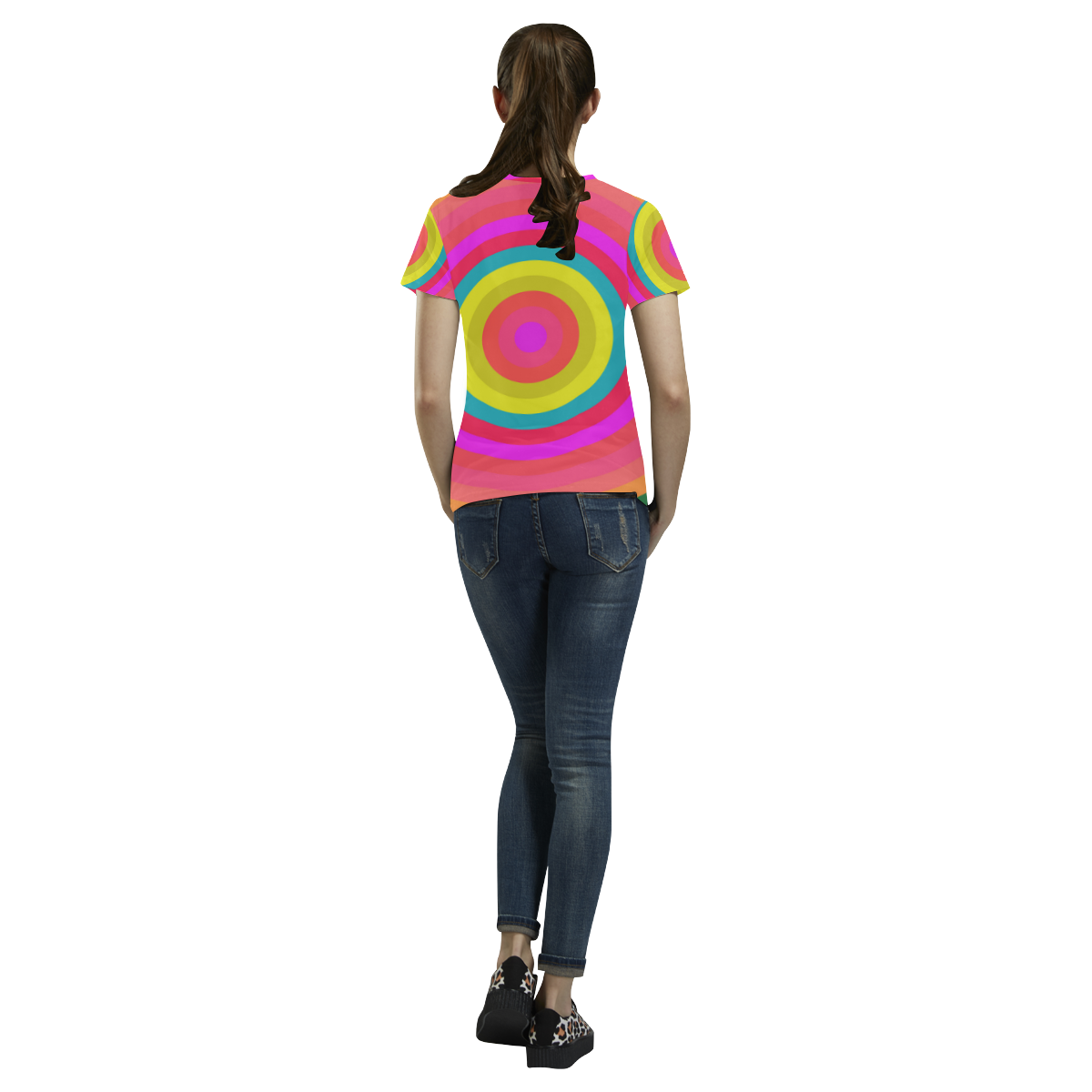 Pink Retro Radial Pattern All Over Print T-Shirt for Women (USA Size) (Model T40)