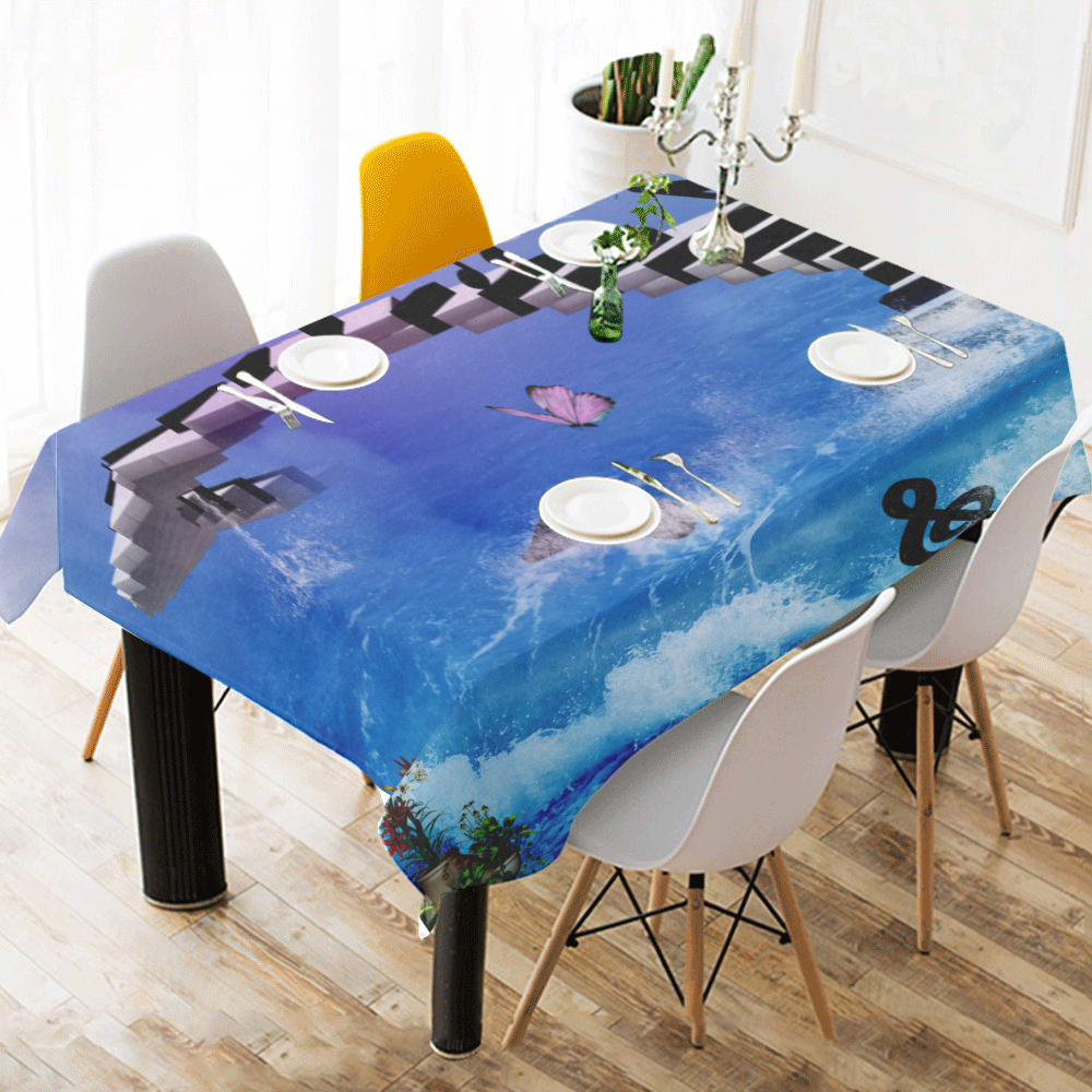 Music, piano on the beach Cotton Linen Tablecloth 52"x 70"