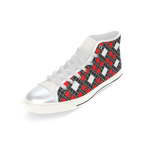 Kids Hi Tops High Top Shoes White Black Red Check High Top Canvas Shoes for Kid (Model 017)