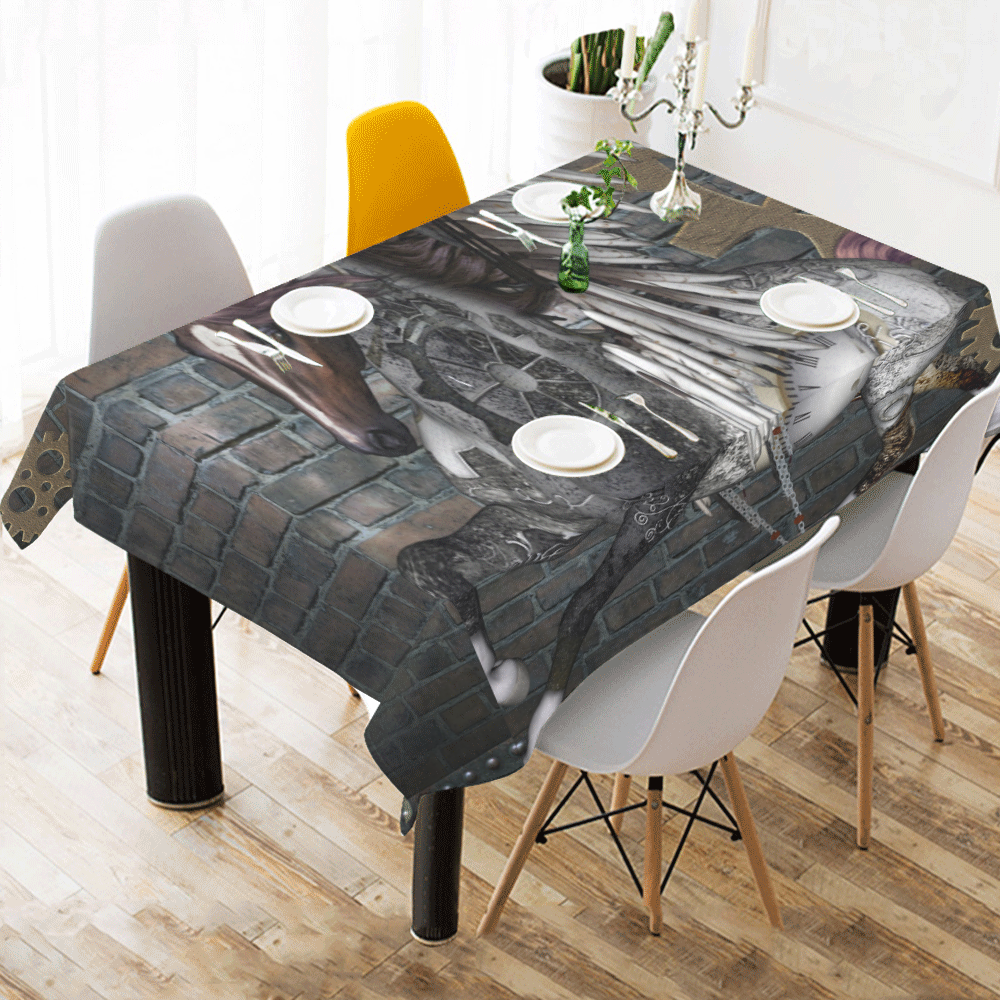 Steampunk, awesome steampunk horse with wings Cotton Linen Tablecloth 60"x 84"