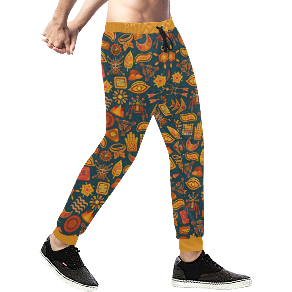 Ethno Pattern Green Orange 2 Men's All Over Print Sweatpants (Model L11)