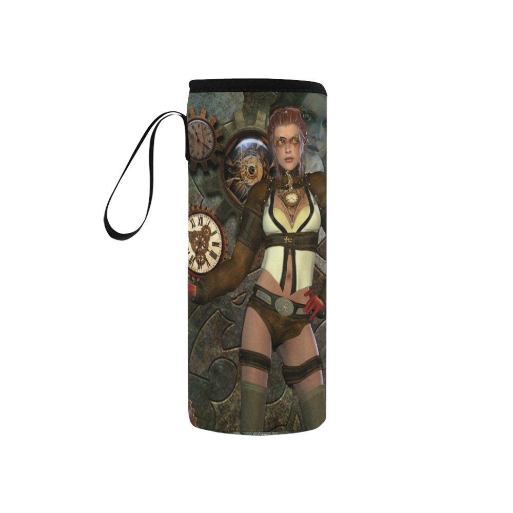 Awesome steampunk lady Neoprene Water Bottle Pouch/Small