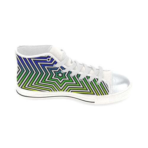 Kids Hi Tops High Top Shoes White Green Blue Star High Top Canvas Shoes for Kid (Model 017)